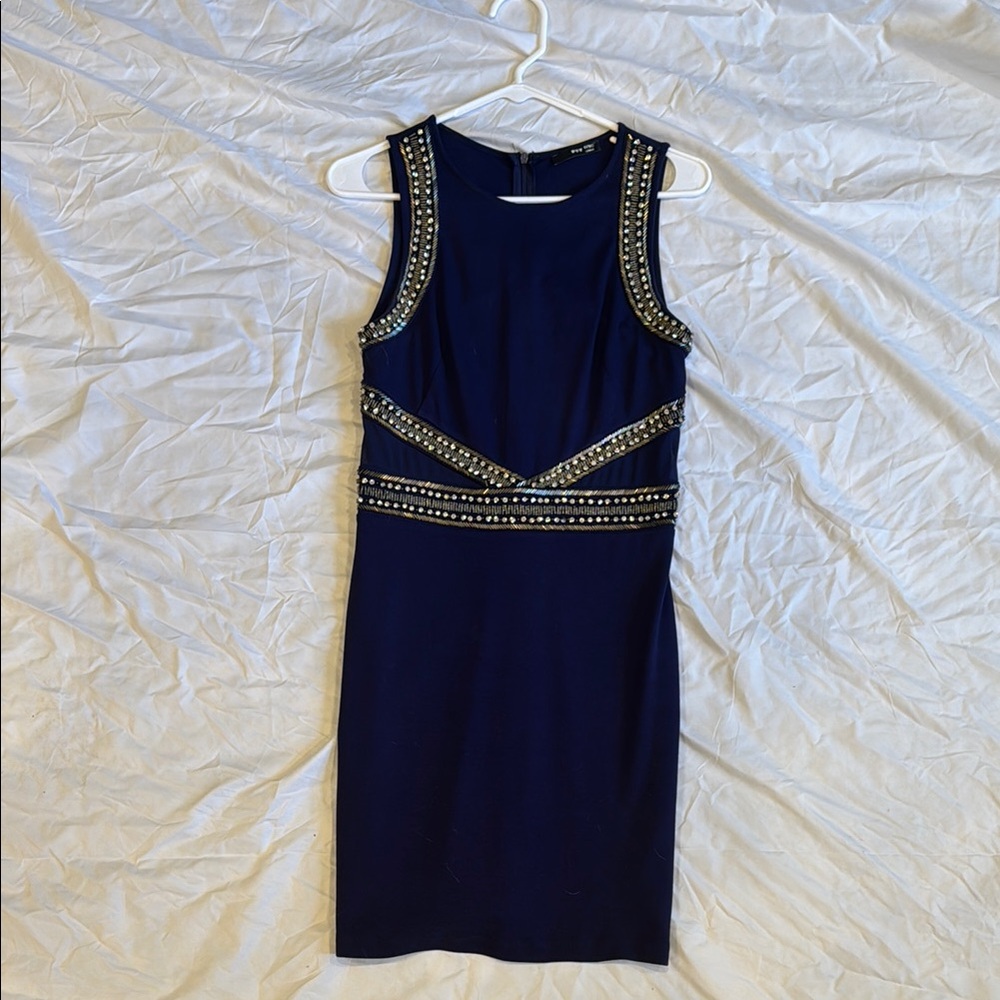 TFNC Blue and Silver Embellished Mini Dress